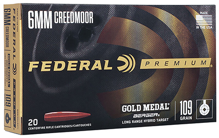 [604544670585] Federal GM6CRDLRHT1 Premium Gold Medal 6mmCreedmoor 109gr Berger Long Range Hybrid Target 20 Per Box/10 Case