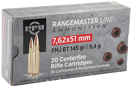 [8605003819936] PPU PPRM762 Rangemaster  7.62x51mmNATO 145gr Full Metal Jacket Boat Tail 20 Per Box/25 Case