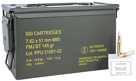 [8605003820109] PPU PPRM762M Rangemaster  7.62x51mmNATO 145gr Full Metal Jacket Boat Tail/500rds *Sold by Case *Includes Metal Can