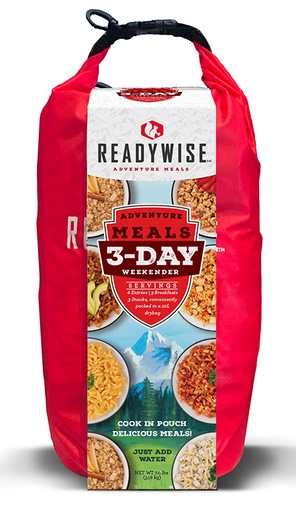 [855491007409] ReadyWise RW05918 Outdoor Food Kit 3 Day Weekender Pack w/Dry Bag Includes 6 Entrees, 3 Breakfasts and 3 Snacks