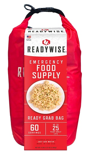 [855491007430] ReadyWise RW10641 7 Day Emergency Grab Bag  60 Servings, 10 Mylar Pouches, 13,920 Total Calories, About 60 Cups of Water Needed