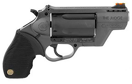 [725327615293] Taurus 2441021GRY Judge Public Defender 45 Colt (LC) Caliber or 2.50" 410 Gauge 5 Shot 2.50" Gray Finish Barrel, Matte Black Oxide Finish Cylinder, Gray Finish Polymer Frame  &  Black Ribber Grip