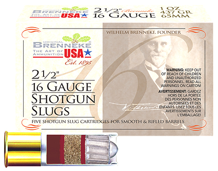[4030128160191] Brenneke SL162BR Brenneke 16  16Gauge 2.50" 1oz Slug Shot 5 Per Box/50 Case