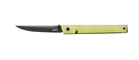 [794023709681] CRKT 7096YGK CEO  3.11" Flipper Plain Black Stonewashed 8Cr13MoV SS Blade, Green Bamboo GRN Handle, Includes Pocket Clip