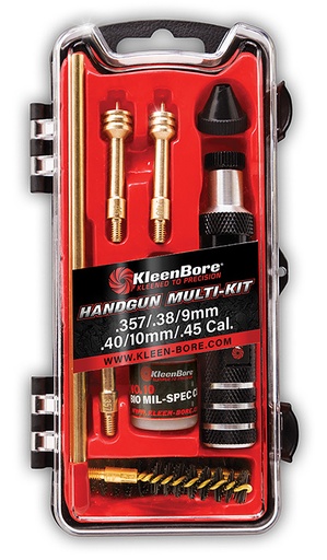 [026249002766] KleenBore HMK3845 Multi-Pistol Kit .38/ .40/ .45/ 9mm/ 10mm Handgun Black/Red
