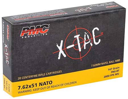 [741569010153] PMC 762X X-Tac  7.62x51mmNATO 147gr Full Metal Jacket Boat Tail 20 Per Box/25 Case