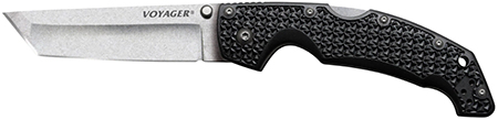 [705442017943] Cold Steel CS29AT Voyager  Large 4" Folding Tanto Plain AUS-10A SS Blade Black Griv-Ex w/Aluminum Liners Handle Includes Pocket Clip