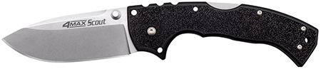 [705442019428] Cold Steel CS62RQ 4-Max Scout 4" Folding Plain Stone Washed Japanese AUS-10A SS Blade/ Black Griv-Ex Handle Includes Pocket Clip