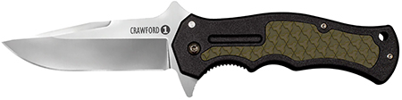 [705442018674] Cold Steel CS20MWC Crawford 1 3.50" Folding Plain 4034 Stainless Steel Blade/Black w/OD Green Traction Inlays GRN Handle Includes Pocket Clip