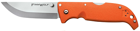 [705442017745] Cold Steel CS20NPJ Finn Wolf 3.50" Folding Straight Back Plain Satin Polished AUS-8A SS Blade/Blaze Orange Griv-Ex Handle Includes Pocket Clip