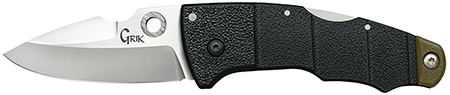 [705442017028] Cold Steel CS28E Grik  3" Folding Spear Point Plain Satin Polished AUS-8A SS Blade/Black/OD Green GFN Handle Includes Pocket Clip