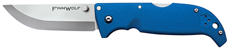 [705442017721] Cold Steel CS20NPG Finn Wolf 3.50" Folding Straight Back Plain Satin Polished AUS-8A SS Blade/Blue Griv-Ex Handle Includes Pocket Clip