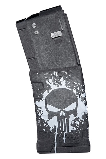 [814002024861] Mission First Tactical EXDPM556PSSWH Extreme Duty  30rd 223 Rem/5.56x45mm Fits AR-15/M4 Black w/White Punisher Skull Splatter Polymer