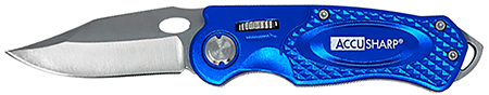 [015896007019] AccuSharp 701C Sport  3" Folding Plain Stainless Steel Blade/Blue Anodized Aluminum Handle Includes Belt Clip