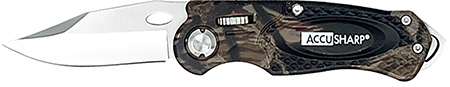 [015896007040] AccuSharp 704C Sport  3" Folding Plain Stainless Steel Blade/Camo Anodized Aluminum Handle Includes Belt Clip