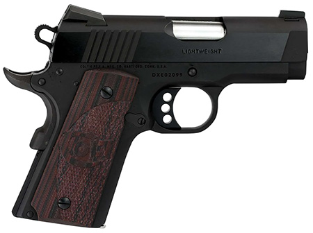 [098289111180] Colt Mfg O7800XE Defender  Compact 45 ACP 7+1 3" Black Steel Barrel, Blued Serrated Slide, Matte Black Cerakote Aluminum Frame w/Beavertail, Black Cherry Tactical G10 Grips, Ambidextrous