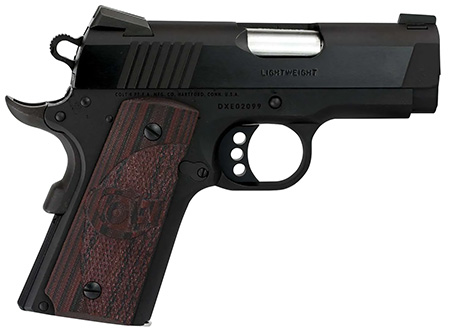 [098289111197] Colt Mfg O7802XE Defender  Compact Frame 9mm Luger 8+1 3" Black Steel Barrel, Blued Serrated Steel Slide, Matte Black Cerakote Aluminum Frame w/Beavertail, Black Cherry Tactical G10 Grip, Ambidextrous