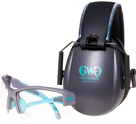[026509051831] Girls With Guns 2388 Assure Protective Safety Glasses  &  Muff Combo Women Clear Lens Anti-Scratch Gray Frame