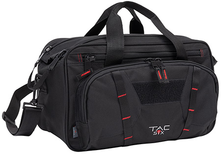 [026509035268] Tac Six 8247 Tactical Sporter Range Bag Black Endura with Removable Shoulder Strap, Pockets, Padded Pistol Rug  &  Exterior Webbing