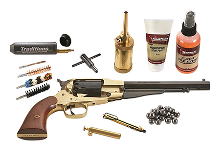 [040589003016] Traditions FRS18581 1858 Army SAO 44 Cal 8" 6 Shot Brass Frame Blued Barrel/Blued Cylinder Walnut Grip Redi-Pack