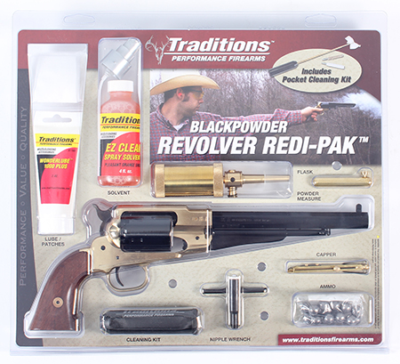 [040589003016] Traditions FRS18581 1858 Army SAO 44 Cal 8" 6 Shot Brass Frame Blued Barrel/Blued Cylinder Walnut Grip Redi-Pack