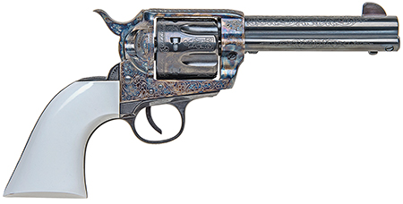 [040589024202] Traditions SAT73110BTM 1873 Froniter 45 Colt (LC) 6rd 4.75" Blued Barrel  &  Cylinder Color Case Hardened Steel Frame White PVC Grip