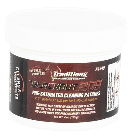 [040589022765] Traditions A1940 Blackout Cleaning Patches 45/54 Cal Muzzleloader 2.5" Cotton 100 Per Jar