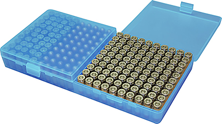 [026057128245] MTM Case-Gard P200924 Ammo Box Flip-Top 9mmLuger/380ACP Handgun Clear Blue Polypropylene 200rds