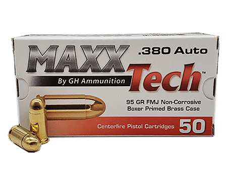 [3877000251674] MaxxTech PTGB380B Brass Pistol  380ACP 95gr Full Metal Jacket 50 Per Box/20 Case