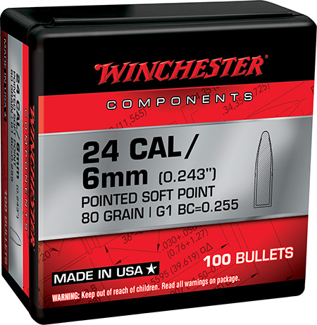 [020892633667] Winchester Ammo WB243SP80X Centerfire Rifle  243Win 80gr Pointed Soft Point 100 Per Box/10 Case