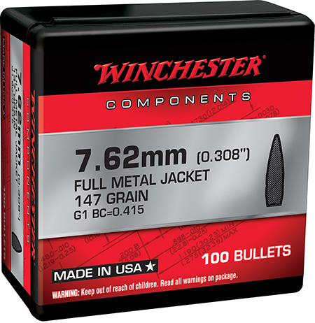 [020892634121] Winchester Ammo WB762M147X Centerfire Rifle  7.62mm 147gr Full Metal Jacket Boat Tail 100 Per Box/10 Case