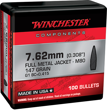 [020892634107] Winchester Ammo WB762147NX Centerfire Rifle  308Win 7.62x51mmNATO 147gr Full Metal Jacket 100 Per Box/10 Case