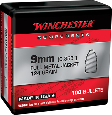 [020892634268] Winchester Ammo WB9MC124X Centerfire Handgun Reloading 9mm 124gr Full Metal Jacket 100 Per Box/10 Case