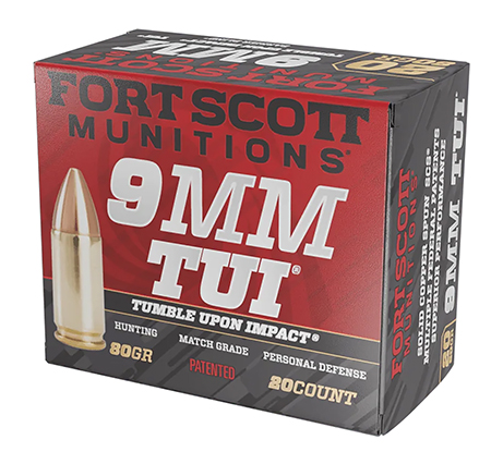 [753677048294] Fort Scott Munitions 9MM080SCV Tumble Upon Impact (TUI)  9mmLuger 80gr Solid Copper Spun 20 Per Box/25 Case