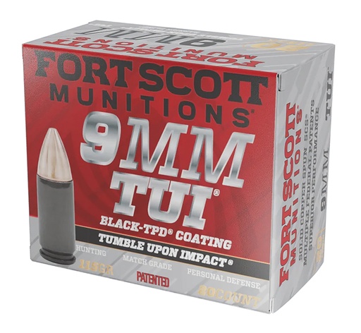 [758381721839] Fort Scott Munitions 9MM115SCVTPD Tumble Upon Impact (TUI)  9mmLuger 115gr Solid Copper Spun 20 Per Box/25 Case *TPD-9 Coated
