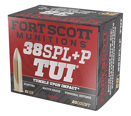[758381721259] Fort Scott Munitions 38+P081SCV Tumble Upon Impact (TUI)  38Special+P 81gr Solid Copper Spun 20 Per Box/25 Case