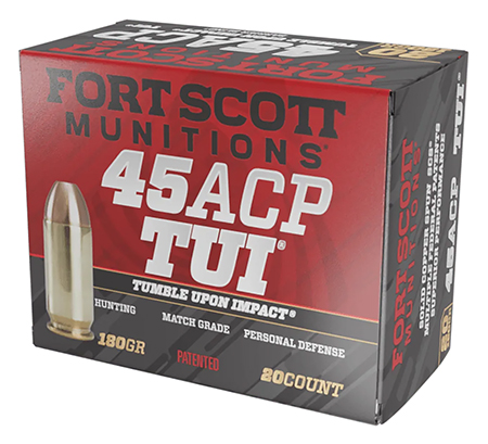 [753677048102] Fort Scott Munitions 450180SCV Tumble Upon Impact (TUI)  45ACP 180gr Solid Copper Spun 20 Per Box/25 Case