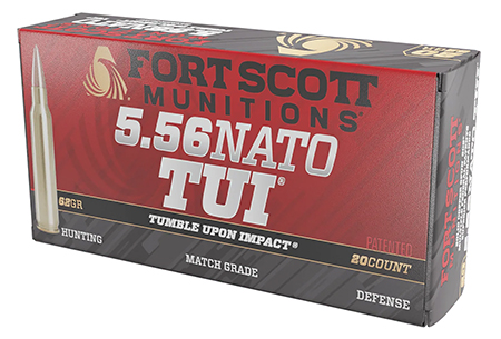 [753677048263] Fort Scott Munitions 556062SCV Tumble Upon Impact (TUI)  5.56x45mmNATO 62gr Solid Copper Spun 20 Per Box/25 Case