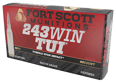 [758381721556] Fort Scott Munitions 243058SCV Tumble Upon Impact (TUI) Rifle 243Win 58gr Solid Copper Spun 20 Per Box/10 Case