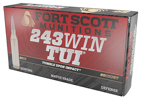 [758381721570] Fort Scott Munitions 243080SCV Tumble Upon Impact (TUI) Rifle 243Win 80gr Solid Copper Spun 20 Per Box/10 Case