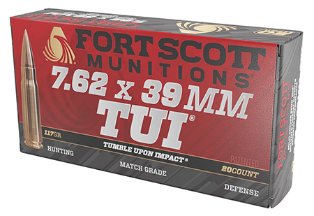 [758381721648] Fort Scott Munitions 762X39117SCV Tumble Upon Impact (TUI) Rifle 7.62x39mm 117gr Solid Copper Spun 20 Per Box/10 Case
