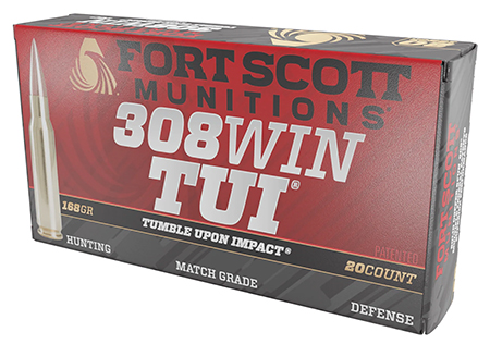 [753677048133] Fort Scott Munitions 308168SCV Tumble Upon Impact (TUI) Brush Hog 308Win 168gr Solid Copper Spun 20 Per Box/10 Case