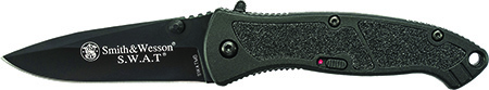 [028634703722] Smith  &  Wesson Knives SWATMBCP S.W.A.T.  3.20" Folding Plain Black 4034 SS Blade Black Aluminum Handle Includes Pocket Clip