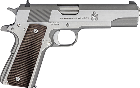 [706397941550] Springfield Armory PBD9151L 1911 Mil-Spec Defend Your Legacy 45 ACP 7+1, 5" Stainless Steel Match Grade Barrel, Stainless Serrated Slide, Stainless Steel Frame w/Beavertail, Checkered Wood Grip