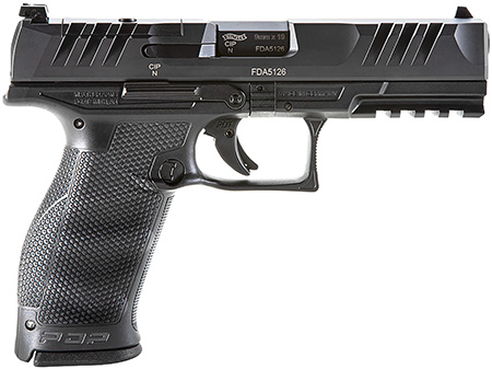 [723364220289] Walther Arms 2858126 PDP Optic Ready 9mm Luger 4.50" 10+1 Black Black Steel Slide Performance Duty Textured Black Polymer Grip