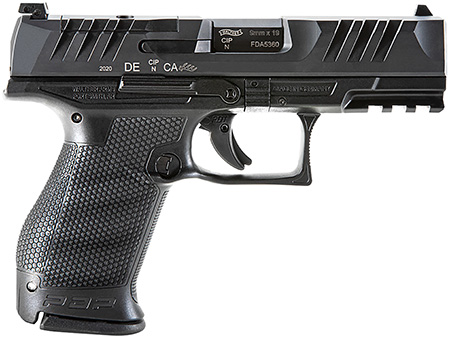 [723364218613] Walther Arms 2854686 PDP  Compact Frame 9mm Luger 10+1 4" Black Steel Barrel, Black Optic Ready/Serrated Steel Slide, Black Polymer Frame w/Picatinny Rail, Textured Polymer Grip, Ambidextrous