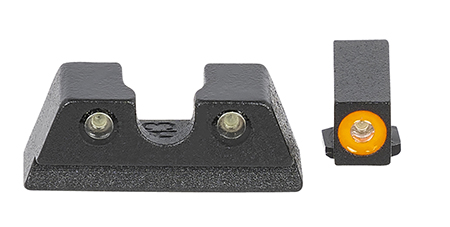 [810013521290] Meprolight USA 402203131 Hyper-Bright  Green Tritium Orange Outline Front Sight-Green Tritium Black Outline Rear Sight Glock 42/43