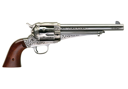 [810012511049] Taylors  &  Company 550382 1875 Army Outlaw 357 Mag Caliber with 7.50" Barrel, 6rd Capacity Cylinder, Overall White Engraved Finish Steel  &  Walnut Grip