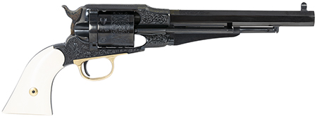 [810012511773] Taylors  &  Company 550761 Remington Conversion LawDawg 45 Colt (LC) Caliber with 8" Barrel, 6rd Capacity Cylinder, Overall Blued Engraved Finish Steel  &  2-Piece Ivory Grip