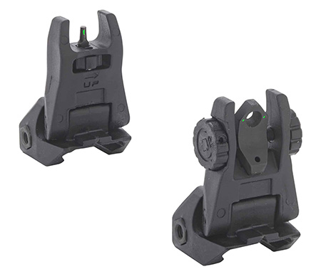 [810013521665] Meprolight USA 404100 FUBS Sight Set Black AR-15 Flip Up Green Tritium Front/Green Tritium Rear